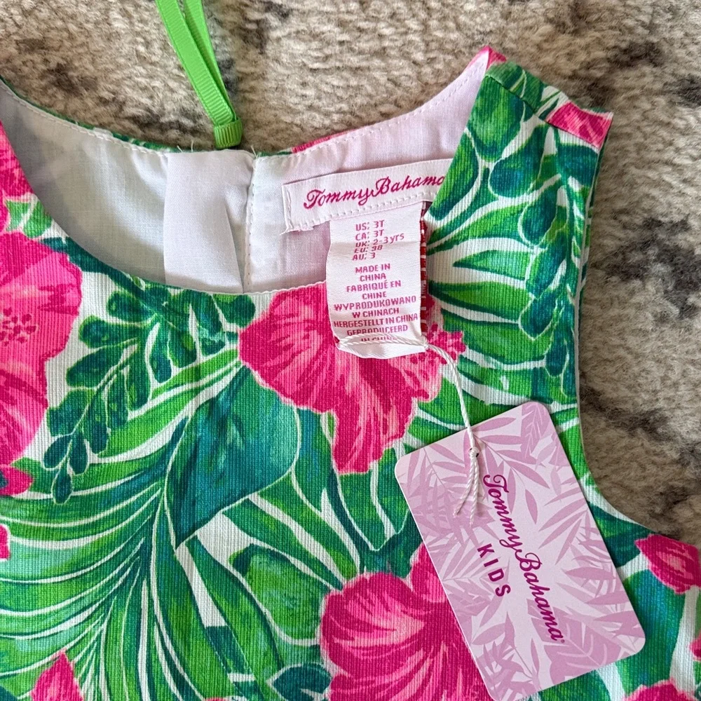 Tommy Bahama Kids Tropical Green and Pink Dress - Picture 2 of 3